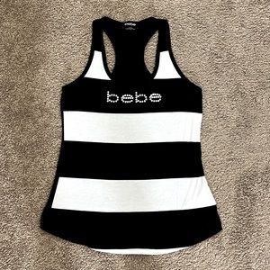 Vintage y2K black & white striped BEBE racerback Tank Top sz XS